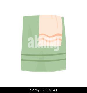 Hanging white and green towels, beach or bath soft fabric napkins vector illustration Stock Vector