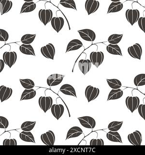 Physalis dark pattern, decorative branch of dried flowers on white background. Vector illustration Stock Vector
