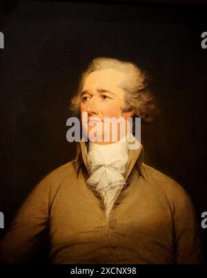 Portrait of Alexander Hamilton (1757-1804) an American statesman and one of the founding fathers. Painted by John Trumbull (1756-1843) an American artist. Dated 18th Century Stock Photo