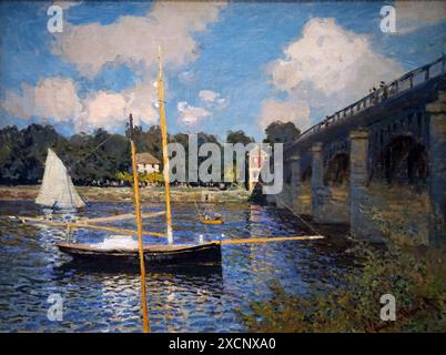 Painting titled 'The Bridge at Argenteuil' by Claude Monet (1840-1926) a French Impressionist Painter. Dated 19th Century Stock Photo