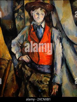 Painting titled 'Boy in a Red Waistcoat' by Paul Cézanne (1839-1906) a French Post-Impressionist painter. Dated 19th Century Stock Photo