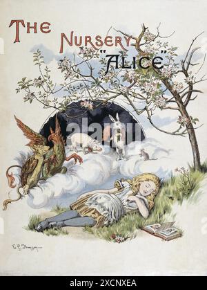 Alice in Wonderland by Lewis Carroll, open at an illustration of Alice ...