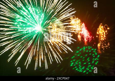 fireworks, celebration night, bright and colorful against the black sky Stock Photo
