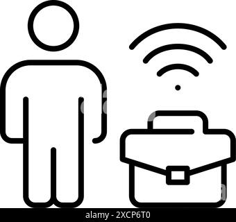 Working person, briefcase and wi-fi symbol. Business travel, personal mobility and digital nomads. Pixel perfect icon Stock Vector