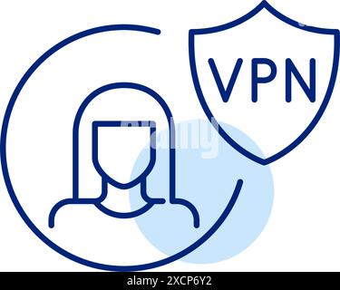 Female user avatar and vpn shield. Protected internet activity. Secure connection. Pixel perfect, editable stroke icon Stock Vector