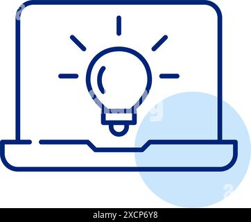 Light bulb on laptop. Tech-driven innovation and creative thinking. Online learning platforms. Pixel perfect vector icon Stock Vector