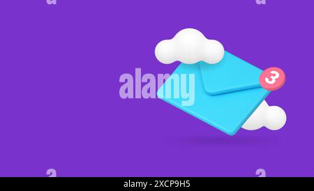 Incoming message email cloud electronic mail storage server 3d vector banner billboard template. Envelope notification unread digital letter delivery Stock Vector