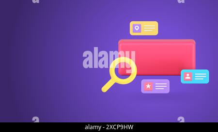 NFT media file management library searching image video in digital database 3d vector banner billboard template. Multimedia document administration in Stock Vector