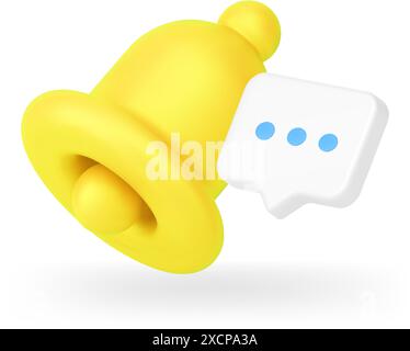 Chat message ring bell notification incoming inbox mailbox web communication 3d icon realistic vector illustration. Cyberspace reminder notice signal Stock Vector