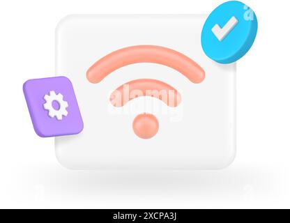 Wi fi wireless internet network success connection available access digital communication 3d icon realistic vector illustration. Online electronic dat Stock Vector