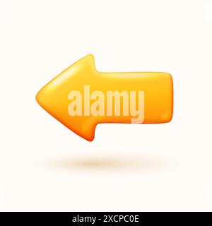Realistic yellow arrow in cartoon 3D style isolated on white background. Vector illustration. Stock Vector