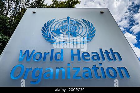 Signet der zur Vereinten Nationen gehörenden Weltgesundheitsorganisation. (Genf, Schweiz, 03.08.2023) Stock Photo