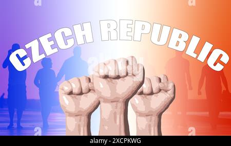 Czech Republic, fan support, fists raised, flag colors Stock Photo