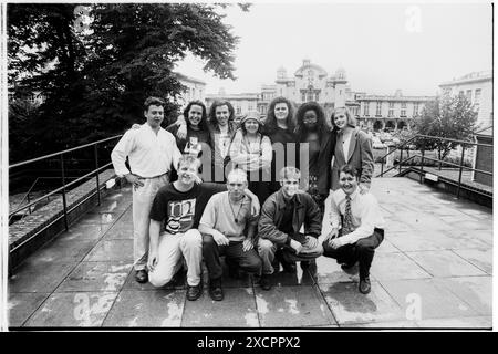 FILE PICS – CARDIFF, WALES, UK - JULY 5 1993: Vicky Alexander (back row, right) poses on the steps of the Students’ Union Building in Cardiff with Main College in the background with the other Executive Team members as she begins her term as Education and Welfare Officer.  INFO: Vicky Alexander – Victoria Alexander, now Lady Victoria Starmer – served on the Executive Team of Cardiff University Students’ Union as Education and Welfare Officer (1993-94) and President (1994-95). There may be imperfections in this 30 year old archive negative. Photo: Rob Watkins/Alamy Live News Stock Photo