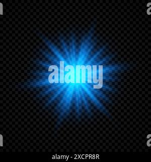 Light effect of lens flares. Blue glowing lights starburst effects with sparkles on a transparent background. Vector illustration Stock Vector