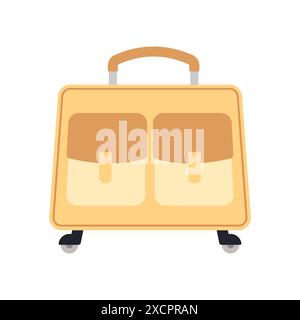Yellow wheeled travel bag with luggage on white background. Suitcase for journey trip in flat style. Vector illustration Stock Vector