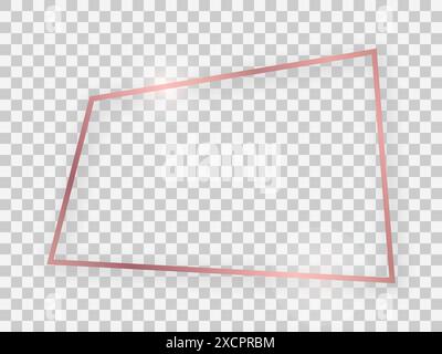 Rose gold shiny rectangular frame with glowing effects and shadows on transparent background. Vector illustration Stock Vector
