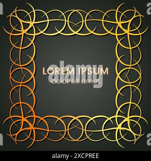 A square golden monogram element on a dark background. Vector illustration. Stock Vector