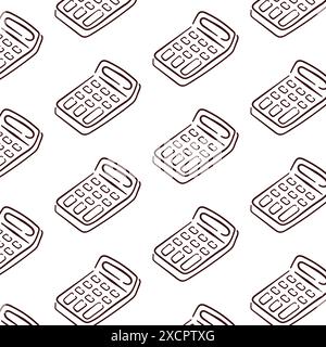 Calculator seamless pattern in line art style. Outline accounting symbol. Mathematics education and finance. Vector illustration isolated on a white Stock Vector