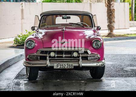 HAVANA, CUBA - AUGUST 27, 2023: Front of Chevrolet Bel Air 1952 Deluxe Convertible in Havana, Cuba Stock Photo