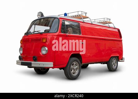 Red german classic car transporter isolated on white with shadow Stock Photo