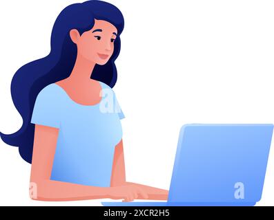 Woman Using Laptop Computer Cartoon Illustration Stock Vector