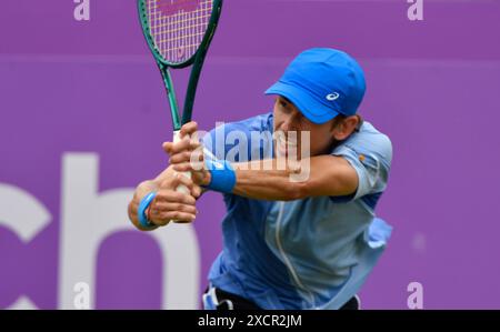 London, UK. 18th June, 2024. 18.06.2024 Cinch Tennis Championships Queens Club London. 2nd seed Alex De Minuar AUS playing Lorenzo Musetti ITA. Musetti won in 3 sets. Credit: Leo Mason ALAMY News & Sport Credit: Leo Mason sports/Alamy Live News Stock Photo