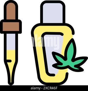 Hemp oil color icon. Cannabis oil bottle with dropper flat vector icon. Simple sign for mobile concept and web design. Symbol, logo illustration. Vect Stock Vector