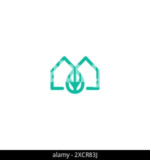 linear logo design of Leaf green house. organic home logo Stock Vector