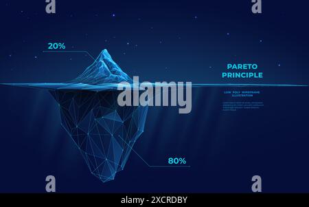 Digital iceberg with infographic. Pareto principle concept Stock Vector