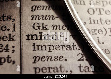 Word mind on dictionary page, macro close-up Stock Photo