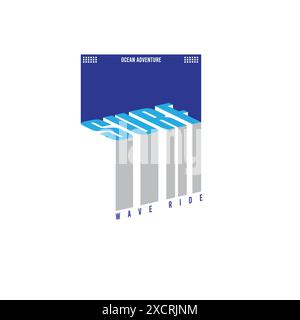 Surf Wave ride modern 3d typography ocean summer poster design Stock Vector