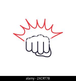 Fist Punching Black Line Icon. Hand, Fist Punching or Hitting. Symbol of MMA, Boxing, Fisticuff. Editable stroke. Vector illustration Stock Vector