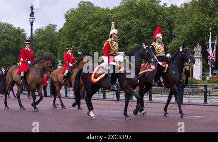 Mounted Lifeguard and Blues and Royals Officers Trooping The Colour Color The Mall London 2024 Stock Photo