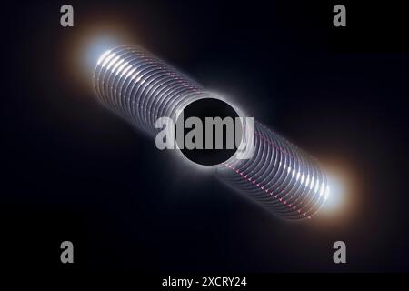 This is a composite showing the sequence of events surrounding totality at the April 8, 2024 total eclipse of the Sun, from just before totality (at u Stock Photo