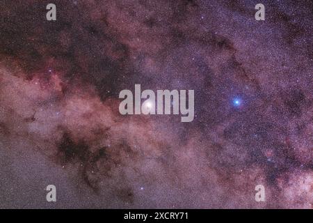 The nearest bright star to our solar system, Alpha Centauri (aka Rigel Kentaurus) on the left and blue Beta Centauri on the right. Alpha and Beta are Stock Photo
