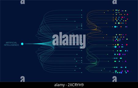 Illustration of abstract stream. Artificial intelligence. Big data, technology, data transfer, data flow, large language model, generative AI Stock Vector