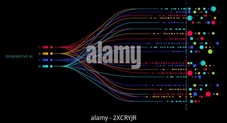 Illustration of abstract stream. Artificial intelligence. Big data, technology, data transfer, data flow, large language model, generative AI Stock Vector
