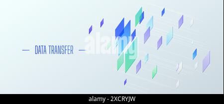 Illustration of abstract stream information. Cyberpunk, big data and cybersecurity. Cyberspace, blockchain transactions. Connection, AI, data transfer Stock Vector