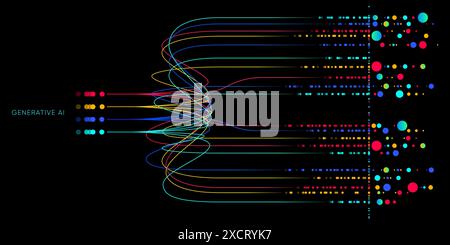 Illustration of abstract stream. Artificial intelligence. Big data, technology, data transfer, data flow, large language model, generative AI Stock Vector