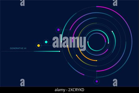 Illustration of abstract stream with cyan and blue line, dot, circle. Big data, technology, AI, machine learning background Stock Vector