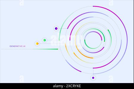 Illustration of abstract stream with cyan and blue line, dot, circle. Big data, technology, AI, machine learning background Stock Vector