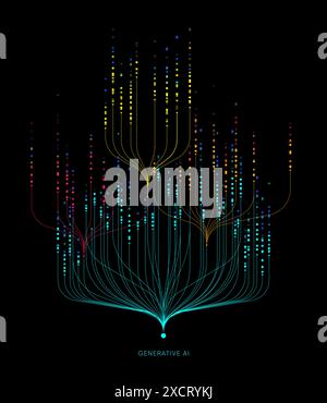 Illustration of abstract stream. Artificial intelligence. Big data, technology, data transfer, data flow, large language model, generative AI Stock Vector