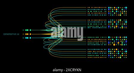 Illustration of abstract stream. Artificial intelligence. Big data, technology, data transfer, data flow, large language model, generative AI Stock Vector