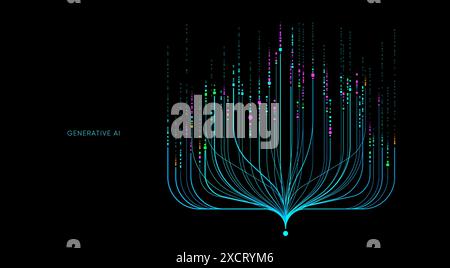 Illustration of abstract stream. Artificial intelligence. Big data, technology, data transfer, data flow, large language model, generative AI Stock Vector