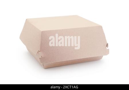 New closed hamburger cardboard box isolated on white. Stock Photo