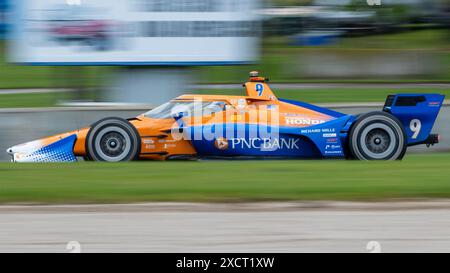 June 08, 2024: IndyCar #9 Scott Dixon drives his Chip Ganassi Racing PNC Bank car during qualifying before the XPEL Grand Prix at Road America in Elkhart Lake, WI - Mike Wulf/CSM Stock Photo