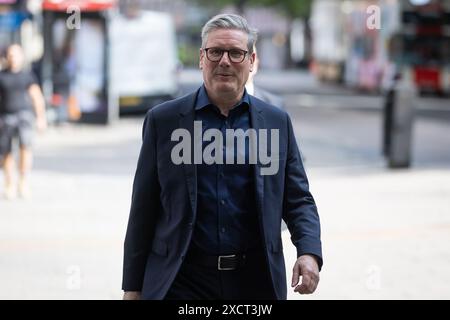 London, UK. 18th June, 2024. Labour leader Keir Starmer leaves the Global Radio Studios in London, UK on 18th June 2024 after taking part in a special pre-election phone in session with Nick Ferrari. (Credit Image: © Tejas Sandhu/SOPA Images via ZUMA Press Wire) EDITORIAL USAGE ONLY! Not for Commercial USAGE! Stock Photo
