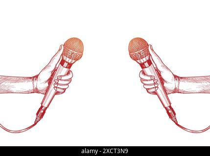 Hand with microphone colorful sketch white background Stock Vector