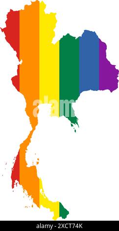 Thailand map contour of a pride flag vector illustration Stock Vector